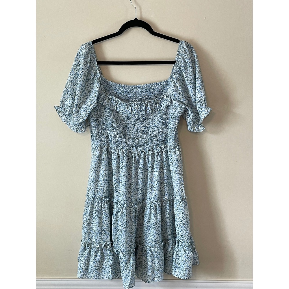 Flag & Anthem Blue Floral Smocked Tiered Mini Dress XL NWT - Picture 1 of 4